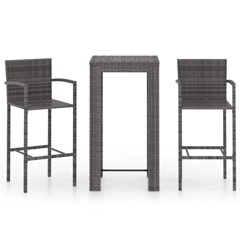3-Piece Outdoor Bar Set with Grey Poly Rattan