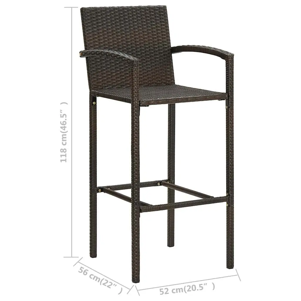 5 Piece Brown Rattan Outdoor Bar Set with Steel Stools