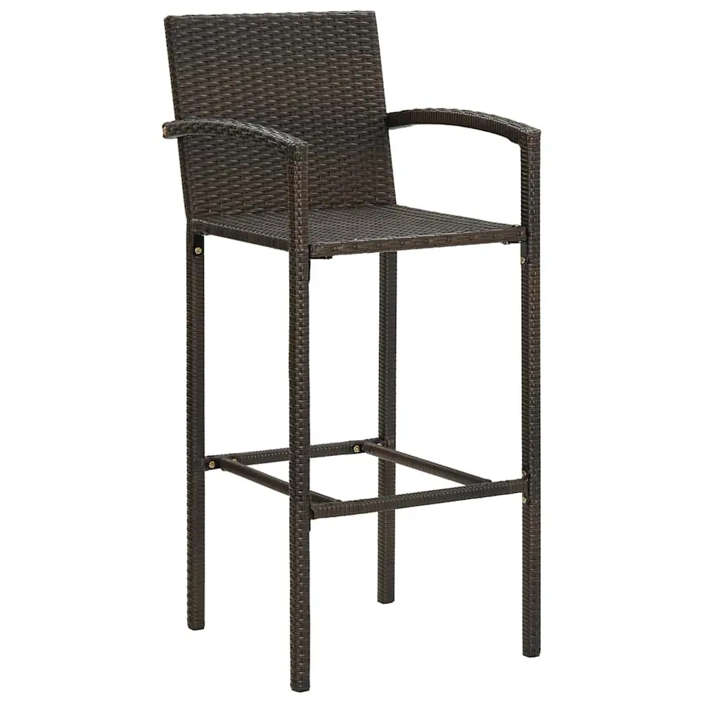 5 Piece Brown Rattan Outdoor Bar Set with Steel Stools