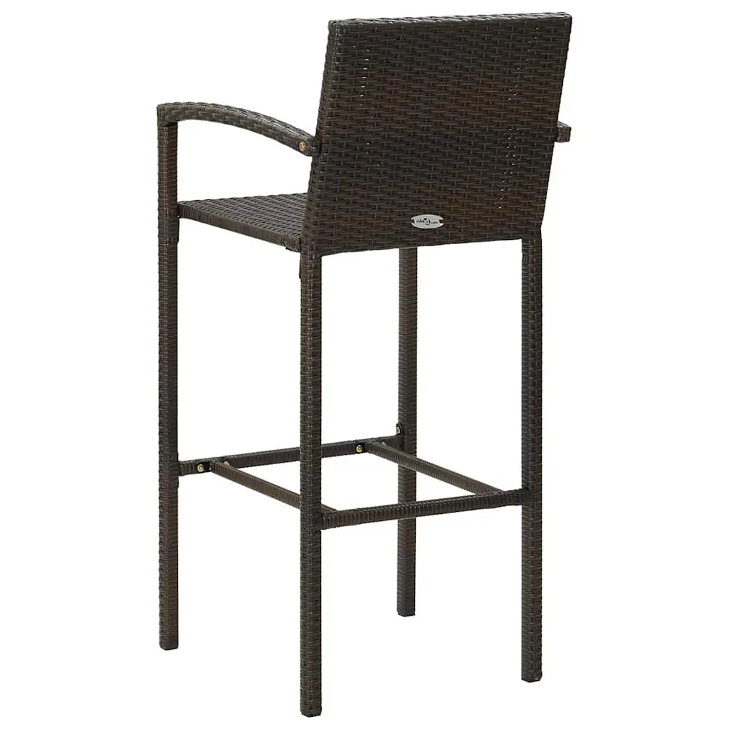 5 Piece Brown Rattan Outdoor Bar Set with Steel Stools