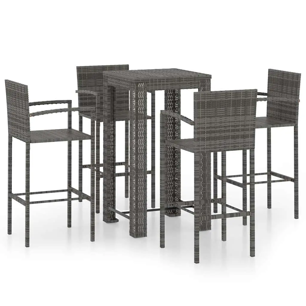 5 Piece Outdoor Bar Set in Grey with Stools