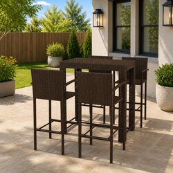 Durable 5 Piece Brown Poly Rattan Outdoor Bar Set