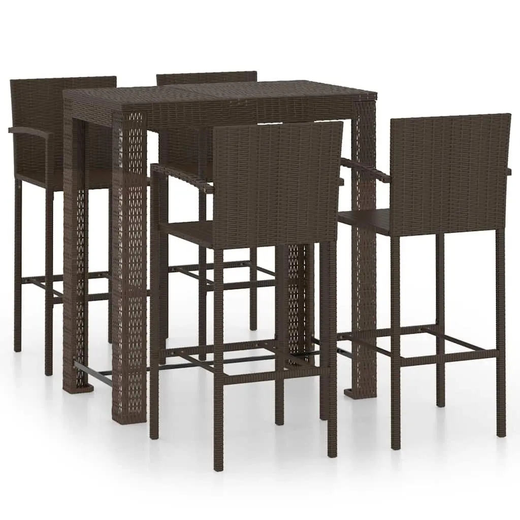 5 Piece Brown Poly Rattan Outdoor Bar Set