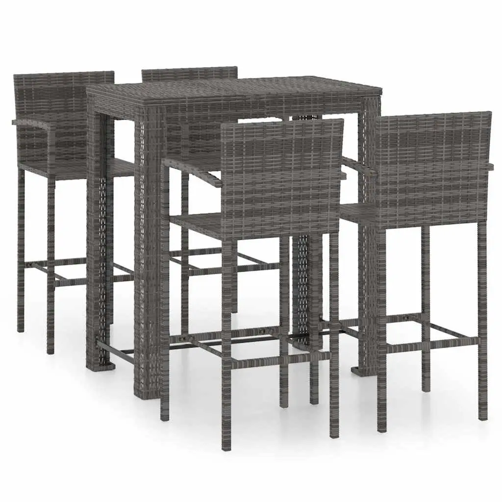 5 Piece Outdoor Bar Set Poly Rattan Grey Garden Bar Table Stools