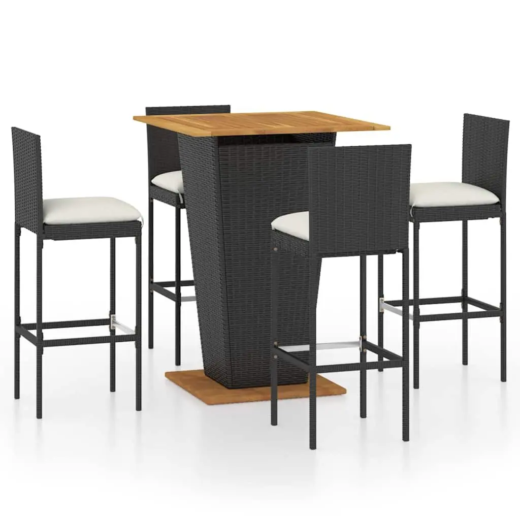 5 Piece Outdoor Bar Set with Durable Poly Rattan Stools