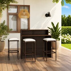 Stylish 4-Piece Garden Bar Set with Cushions in Brown Rattan