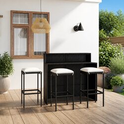 Sturdy 4-Piece Black Garden Bar Set with Cushions
