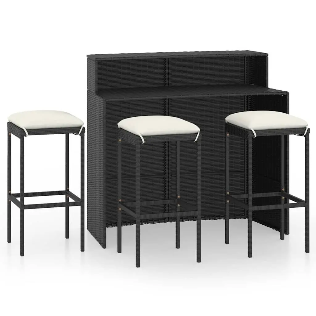 Garden Bar Set PE Rattan Powder-Coated Steel 4 Piece Black Outdoor Furniture