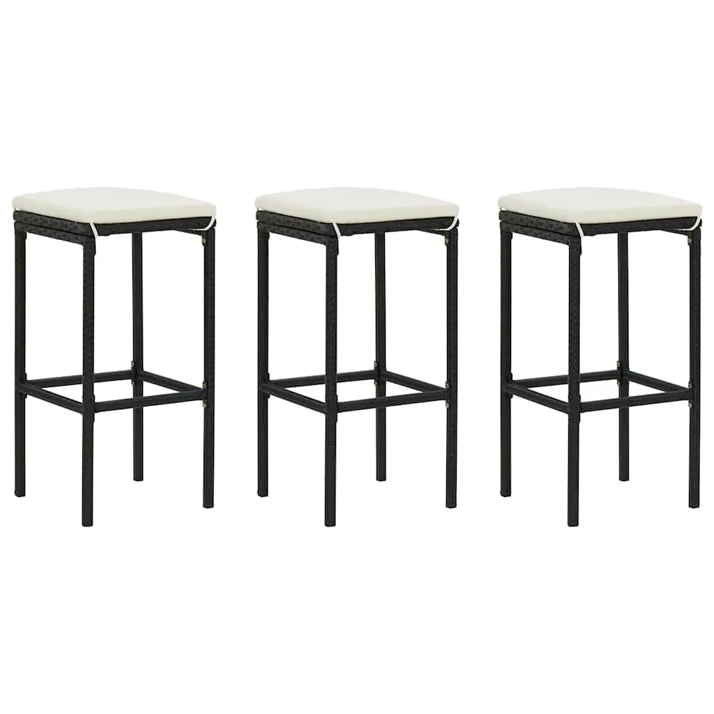 Garden Bar Set PE Rattan Powder-Coated Steel 4 Piece Black Outdoor Furniture