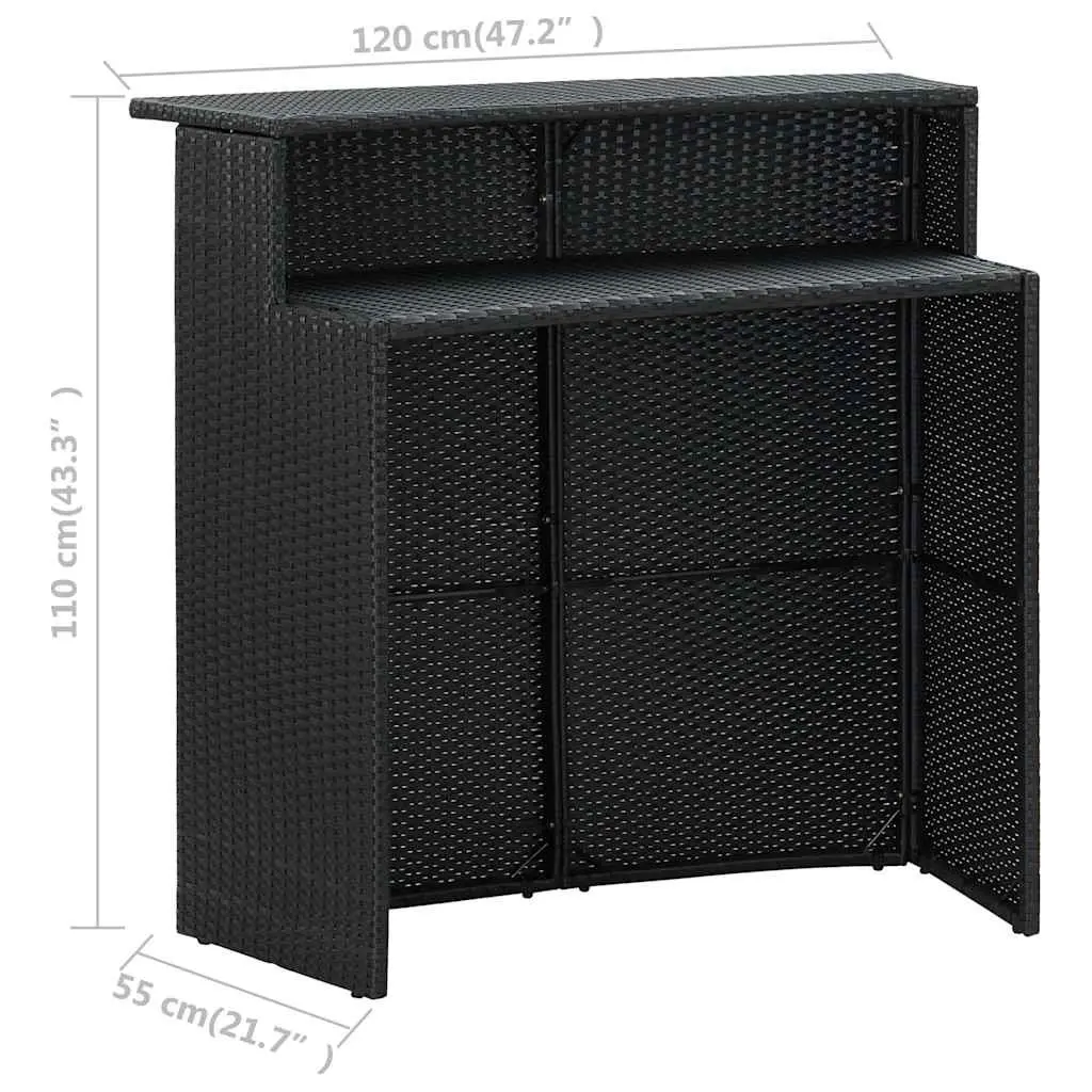 Garden Bar Set PE Rattan Powder-Coated Steel 4 Piece Black Outdoor Furniture
