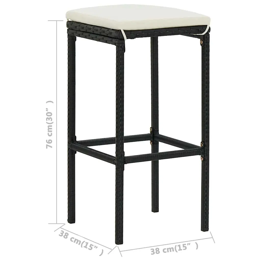 Garden Bar Set PE Rattan Powder-Coated Steel 4 Piece Black Outdoor Furniture