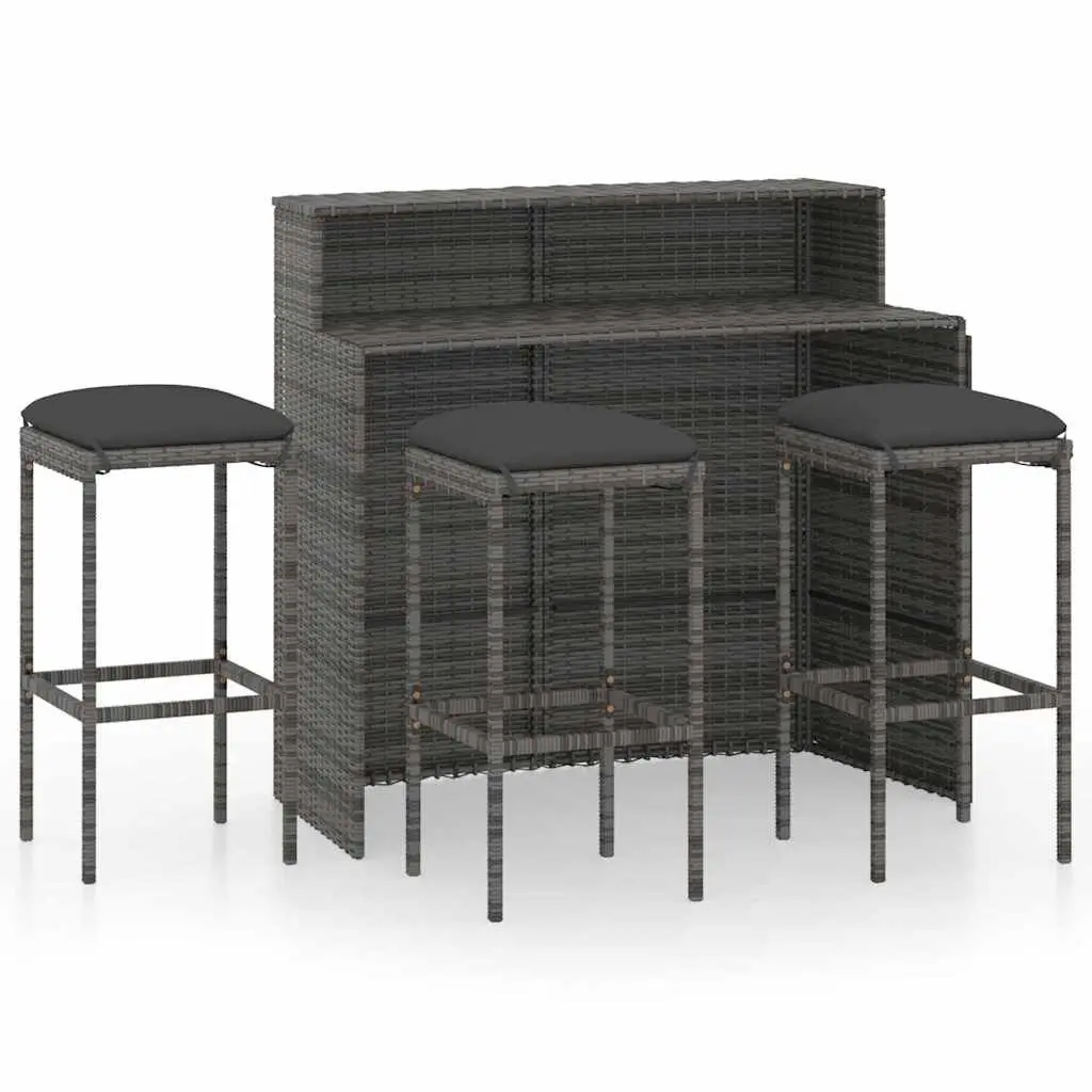 Garden Bar Set PE Rattan Powder-coated Steel 4 Piece Grey Outdoor Patio Furniture with Cushions