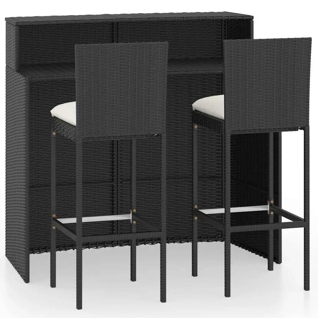 Garden Bar Set PE Rattan Powder-Coated Steel 3 Piece Black Outdoor Furniture