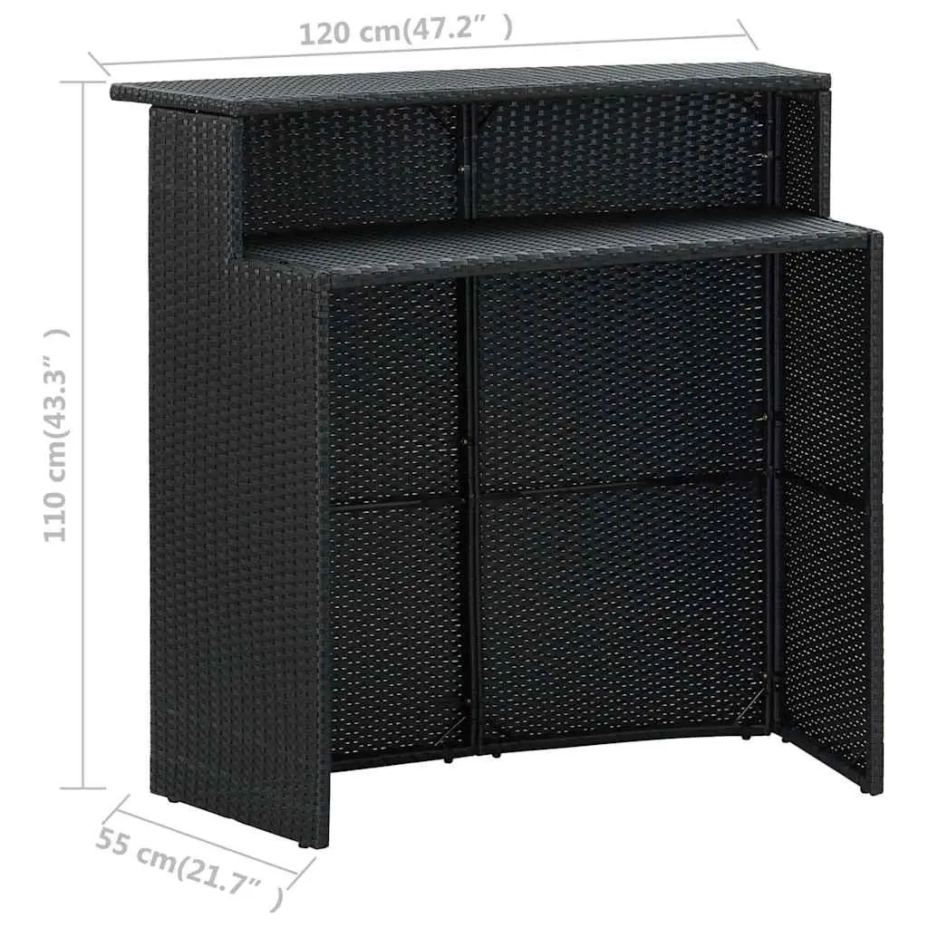 Garden Bar Set PE Rattan Powder-Coated Steel 3 Piece Black Outdoor Furniture