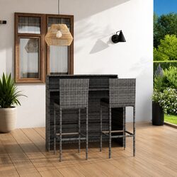 Durable 3 Piece Garden Bar Set with Cushions in Grey