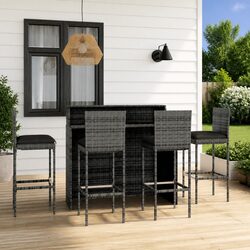 5 Piece Grey Outdoor Garden Bar Set with Cushions