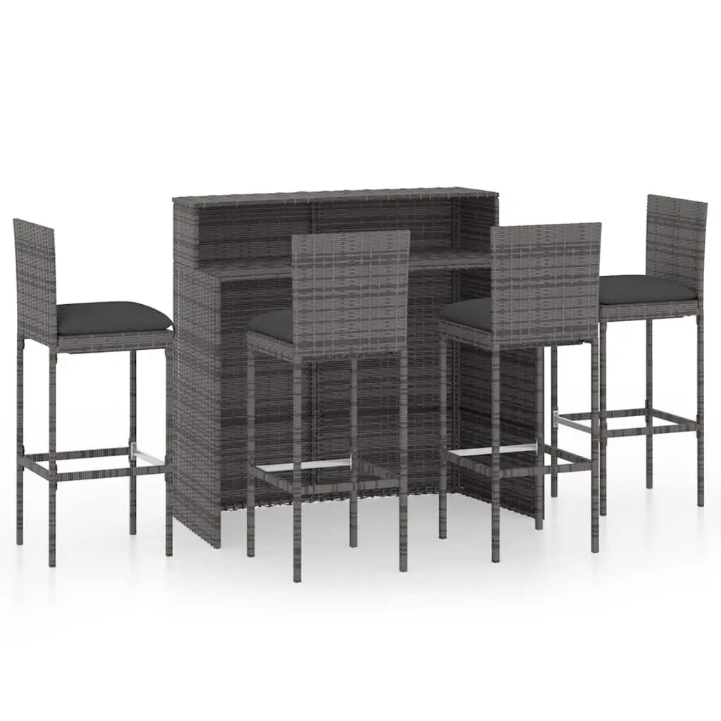 5 Piece Outdoor Garden Bar Set PE Rattan Powder-coated Steel Grey with Cushions