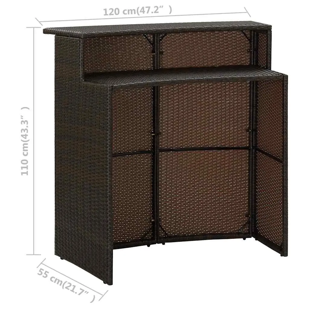 3 Piece Garden Bar Set PE Rattan Brown Steel Frame