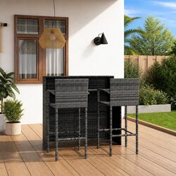 Durable 3 Piece Garden Bar Set Grey Rattan Outdoor Furniture