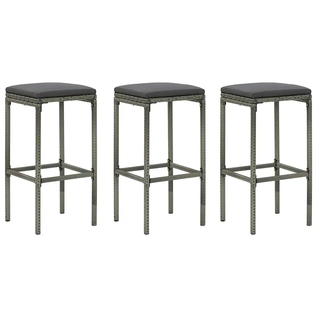 Garden Bar Set PE Rattan 4 Piece Grey Patio Furniture with Seat Cushions