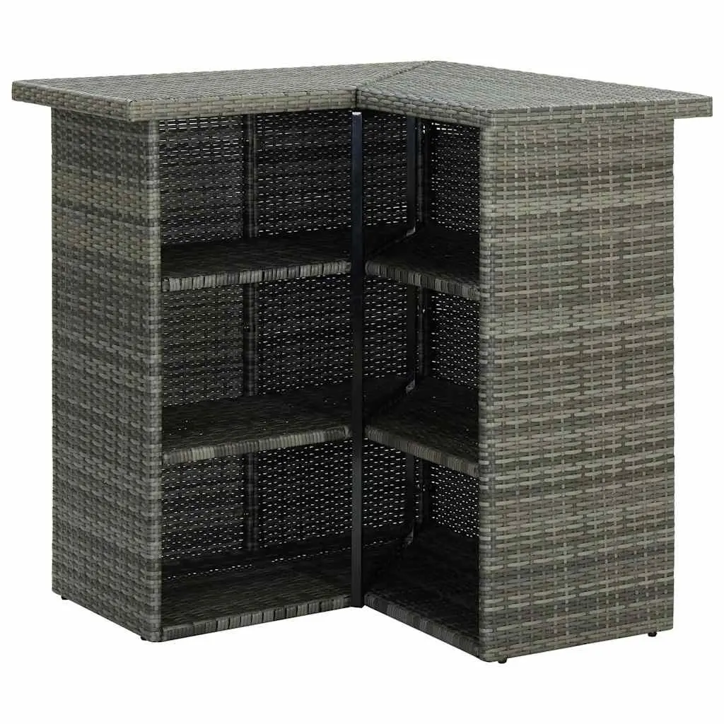 Garden Bar Set PE Rattan 4 Piece Grey Patio Furniture with Seat Cushions