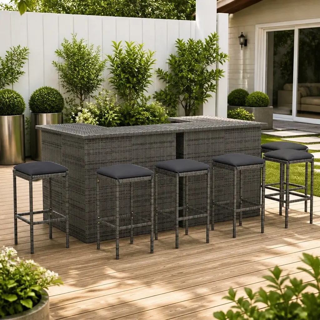 Garden Bar Set PE Rattan 8 Piece Outdoor Furniture Grey