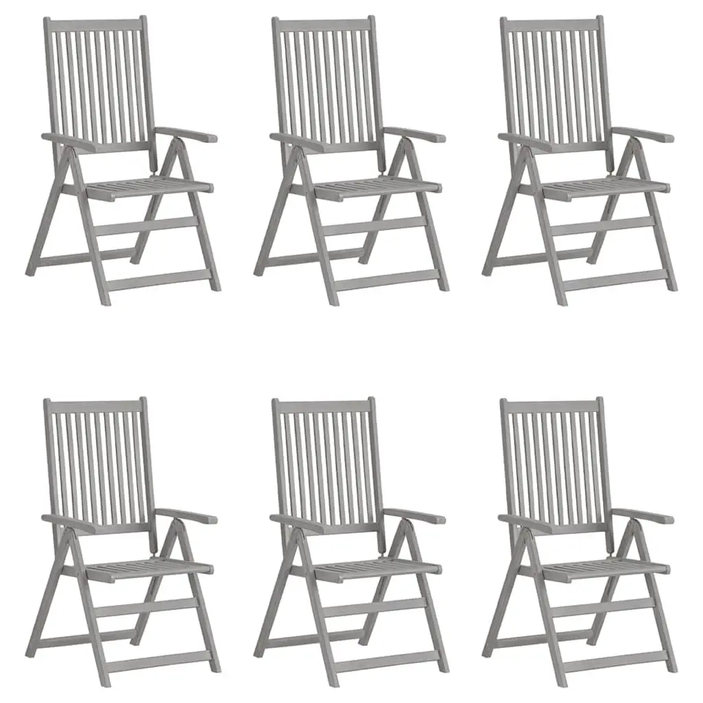 Outdoor Reclining Chairs Set Acacia Wood Grey Wash 6 Piece