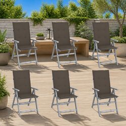Solid Acacia Wood Outdoor Reclining Chairs Set of 6