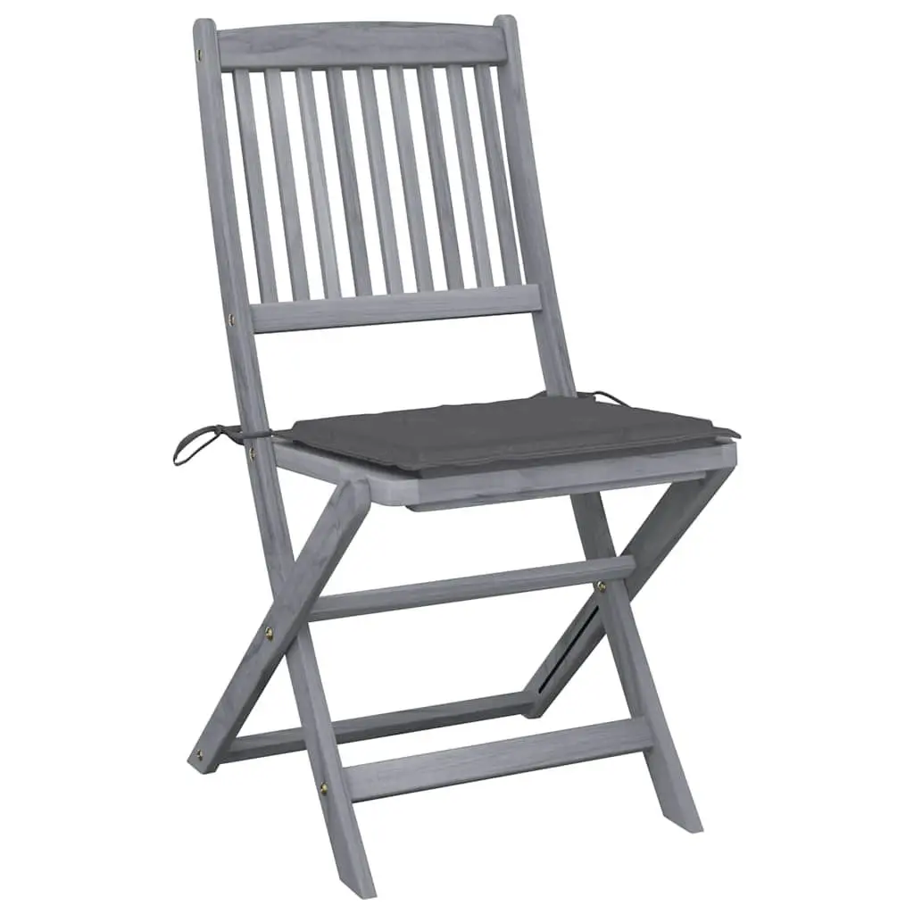 Set of 6 Folding Outdoor Dining Chairs with Cushions in Solid Wood