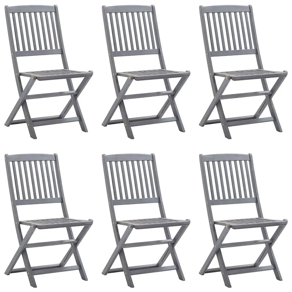 Set of 6 Folding Outdoor Dining Chairs with Cushions in Solid Wood