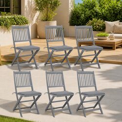 6-Piece Grey Acacia Wood Folding Dining Chair Set