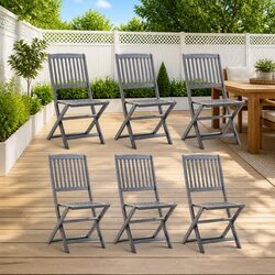 Durable Grey Folding Outdoor Dining Chairs Set of 6