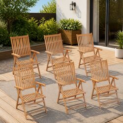6-Piece Outdoor Wooden Reclining Garden Chair Set