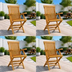 Durable Teak Wood Outdoor Folding Chairs - 4pc Set