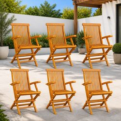 Folding Teak Wood Garden Chairs 6 Piece Set for Patio