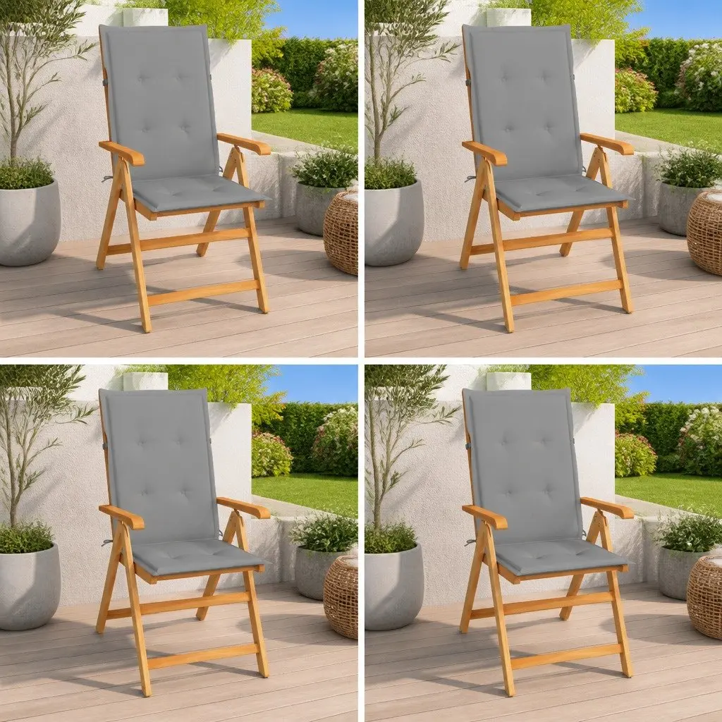 Set of 4 Teak Wood Outdoor Garden Chairs with Cushions