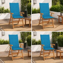 Teak Wood Outdoor Chairs Set of 4 with Blue Cushions