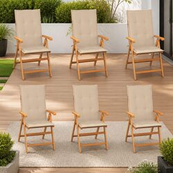 Teak Wood Reclining Garden Chairs Set of 6 with Cushions