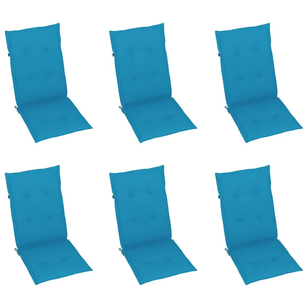 Teak Wood Outdoor Chairs Set with Blue Cushions, 6 pcs