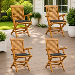 Teak Wood Garden Chairs Set of 4 with Cushions