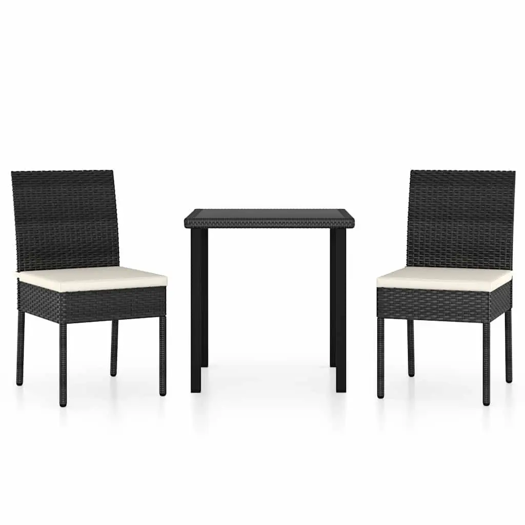 3 Piece Outdoor Garden Dining Set Steel Frame PE Rattan Black