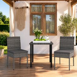 Grey Rattan 3 Piece Garden Dining Set with Steel Frame
