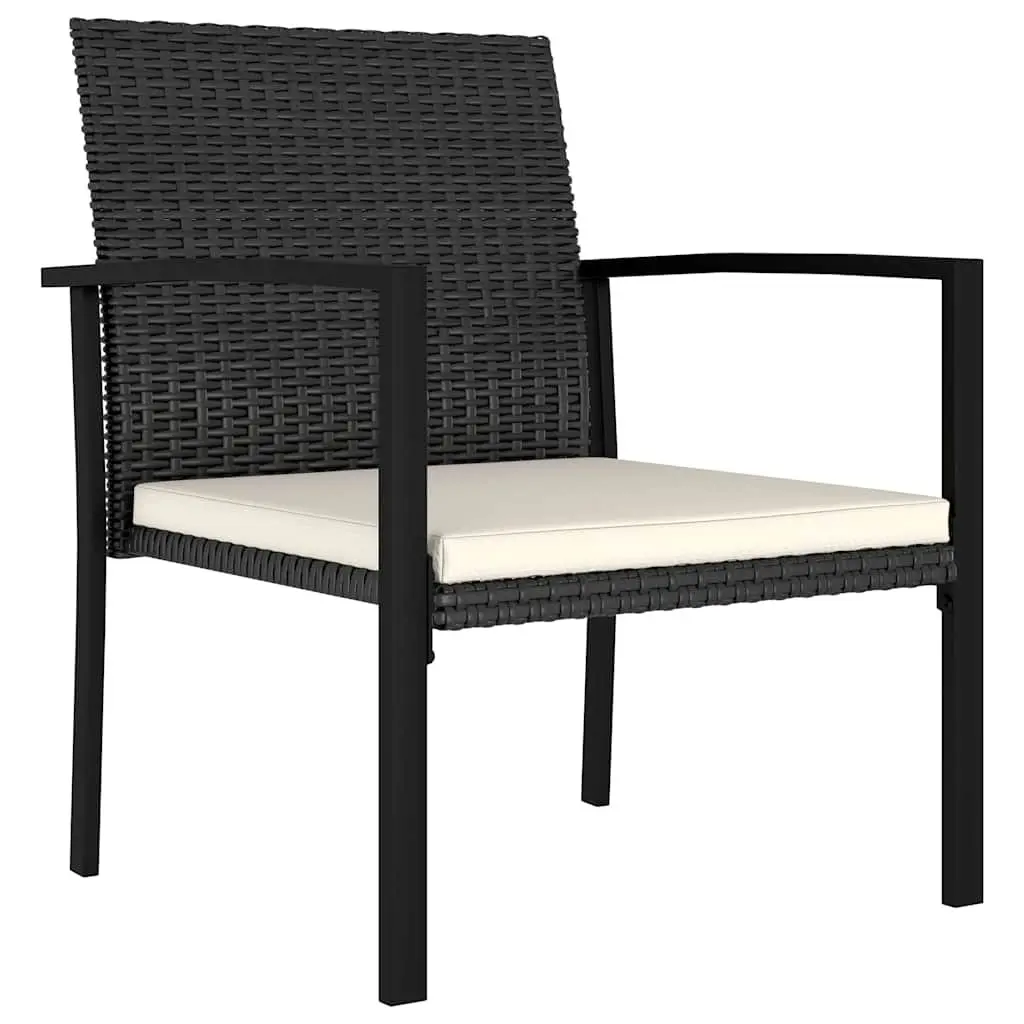 Black Poly Rattan 3 Piece Garden Dining Set with Cushions