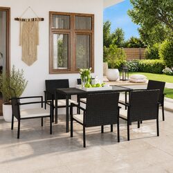 Sturdy 7 Piece Outdoor Dining Set with Black Poly Rattan