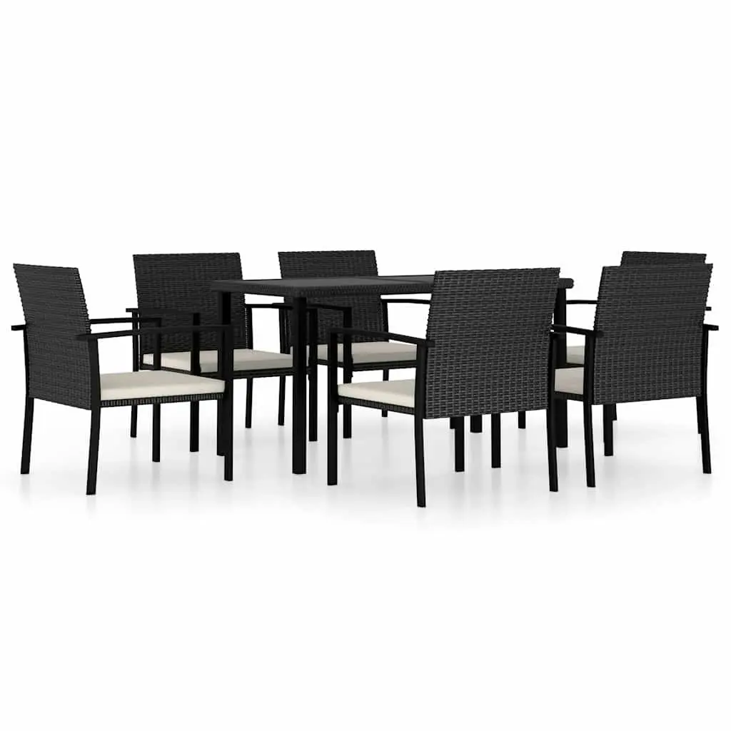 7 Piece Outdoor Dining Set Steel Frame PE Rattan Black Garden Patio Furniture
