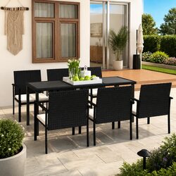 Black Rattan 7 Piece Patio Dining Set for Outdoors