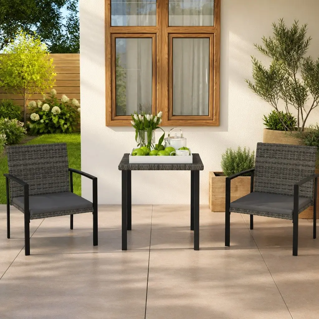 3-Piece Garden Dining Set with Grey Rattan