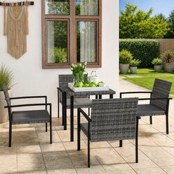 5 Piece Grey Outdoor Dining Set with Poly Rattan Furniture