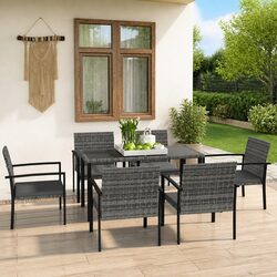 7-Piece Grey PE Rattan Outdoor Dining Set with Steel Frame