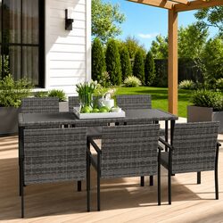 Grey PE Rattan 7 Piece Garden Dining Set for Outdoor Spaces